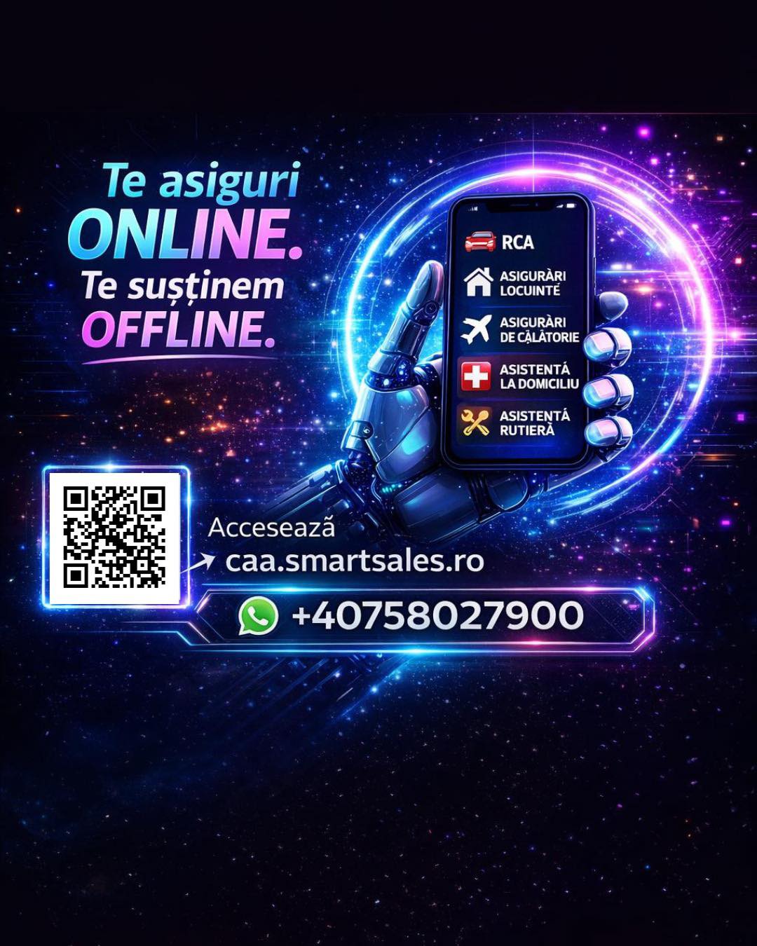 Consultanță pentru asigurări online, cu sprijin real offline pentru clienți.